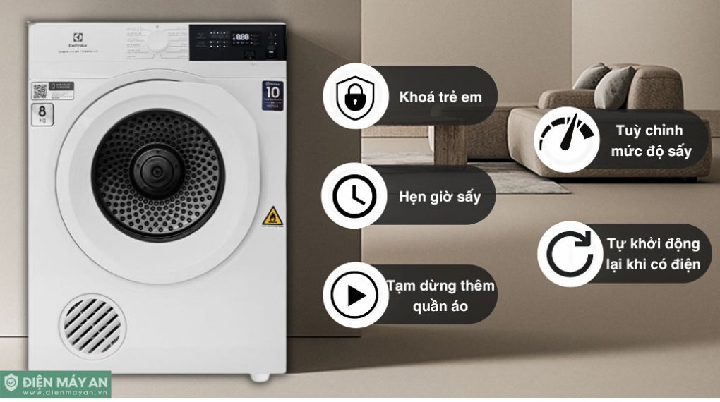 Máy sấy thông hơi Electrolux UltimateCare 8 Kg EDV804H3WC 